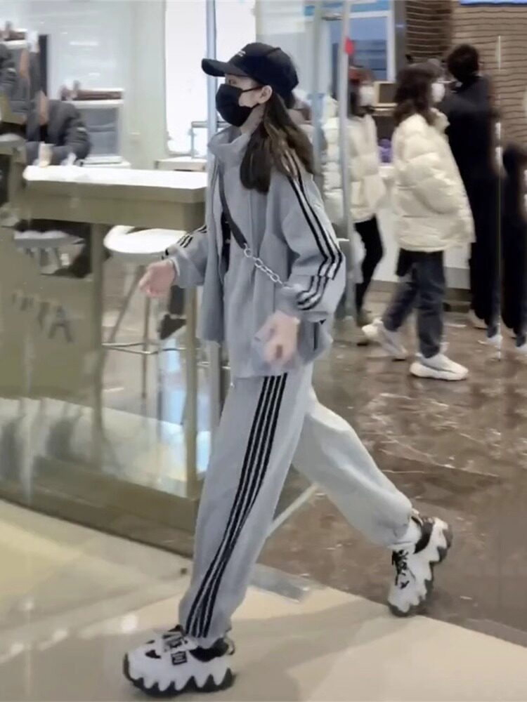 条纹套装女春秋2025新款韩版时尚宽松卫衣外套休闲卫裤运动两件套