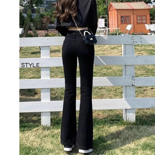 黑色微喇牛仔裤女春季2025新款高腰修身显瘦小个子加绒大码喇叭裤