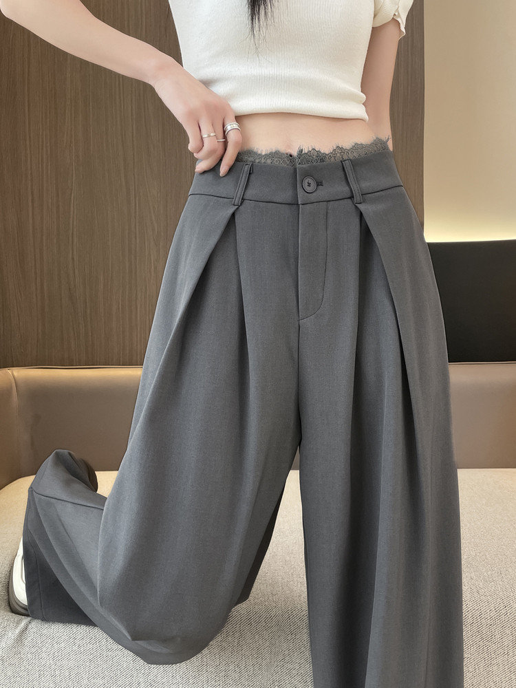 灰色西装裤女夏季薄款2025新款高腰显瘦宽松休闲垂感直筒阔腿裤子