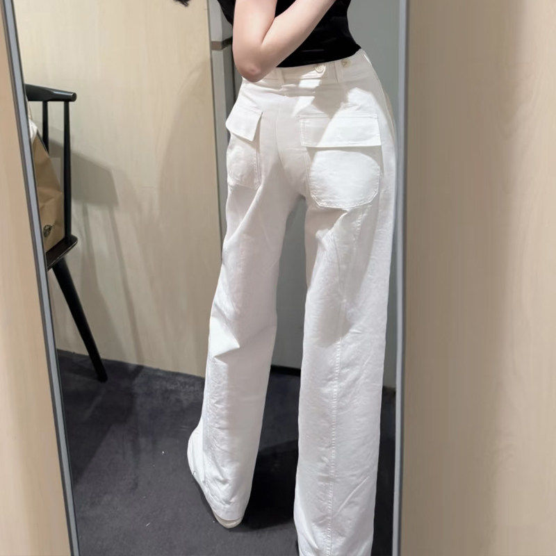 白色工装阔腿裤女夏季2026新款设计感高腰宽松休闲百搭西裤长裤子