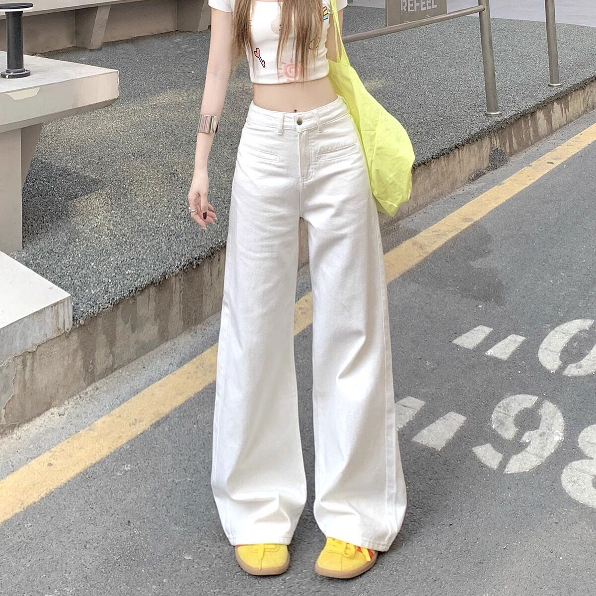 白色阔腿牛仔裤女夏季薄款2026年新款高腰显瘦百搭直筒加长拖地裤