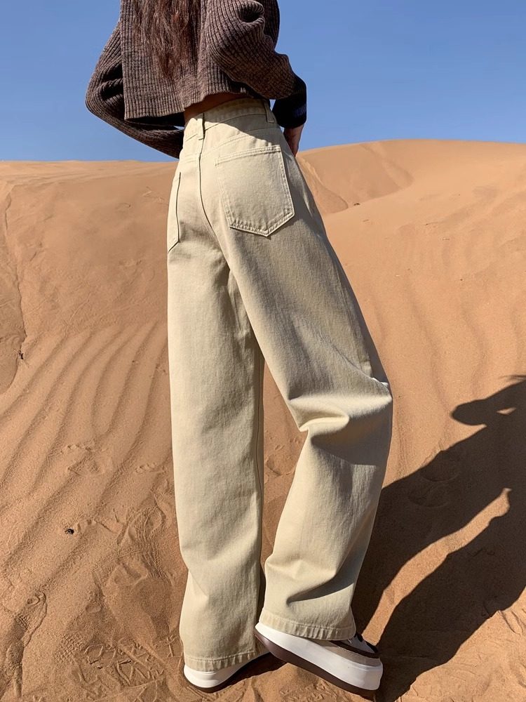 卡其色阔腿牛仔裤女春秋2025新款高腰垂感高个子加长拖地直筒裤子,女装/女士精品,牛仔裤,淘宝优惠券,粉丝福利购,淘宝优惠卷