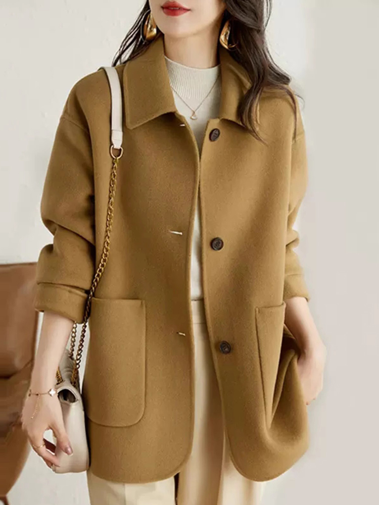 毛呢外套女秋冬2025新款时尚单排扣赫本风高级感加厚双面羊绒大衣