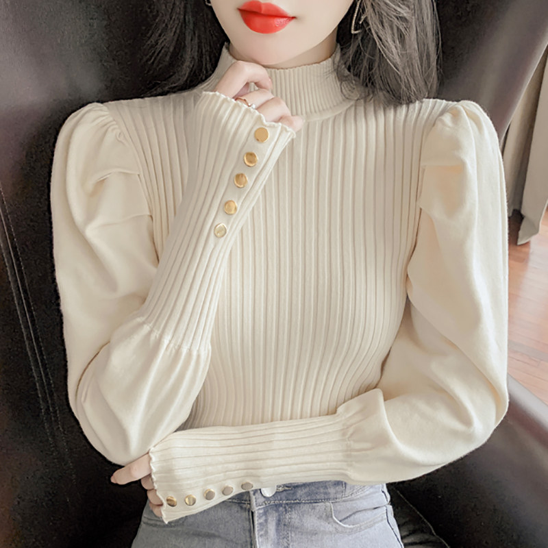 半高领毛衣女秋冬内搭2025新款时尚洋气修身加厚泡泡袖针织打底衫,女装/女士精品,羊绒衫,淘宝优惠券,粉丝福利购,淘宝优惠卷