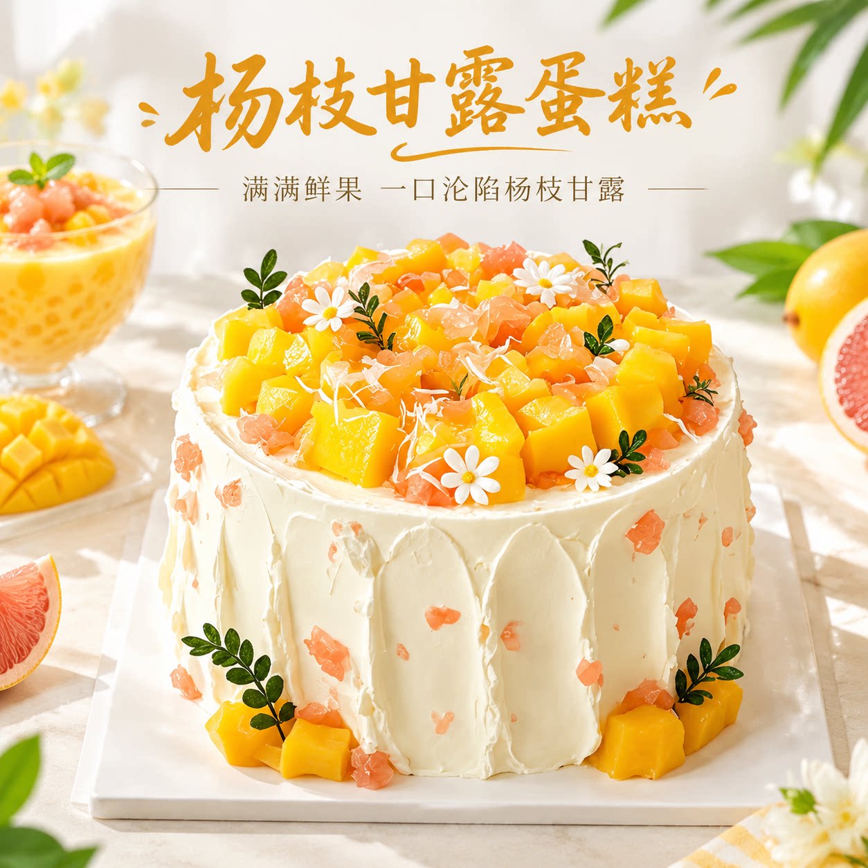 固体杨枝甘露戚风生日蛋糕新鲜水果芒果西柚女士男士儿童水果蛋糕