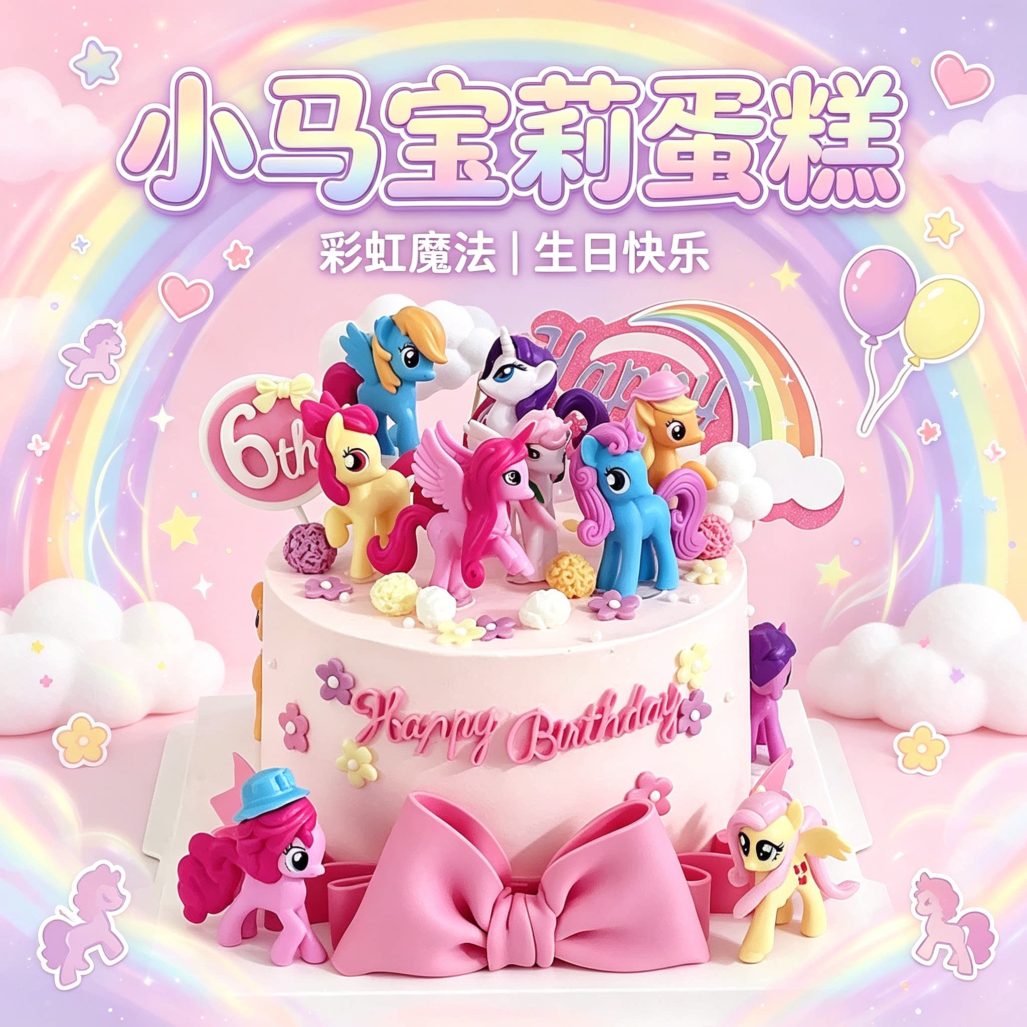 小马宝莉独角兽卡通彩虹小马生日蛋糕儿童女孩周岁定制同城配送