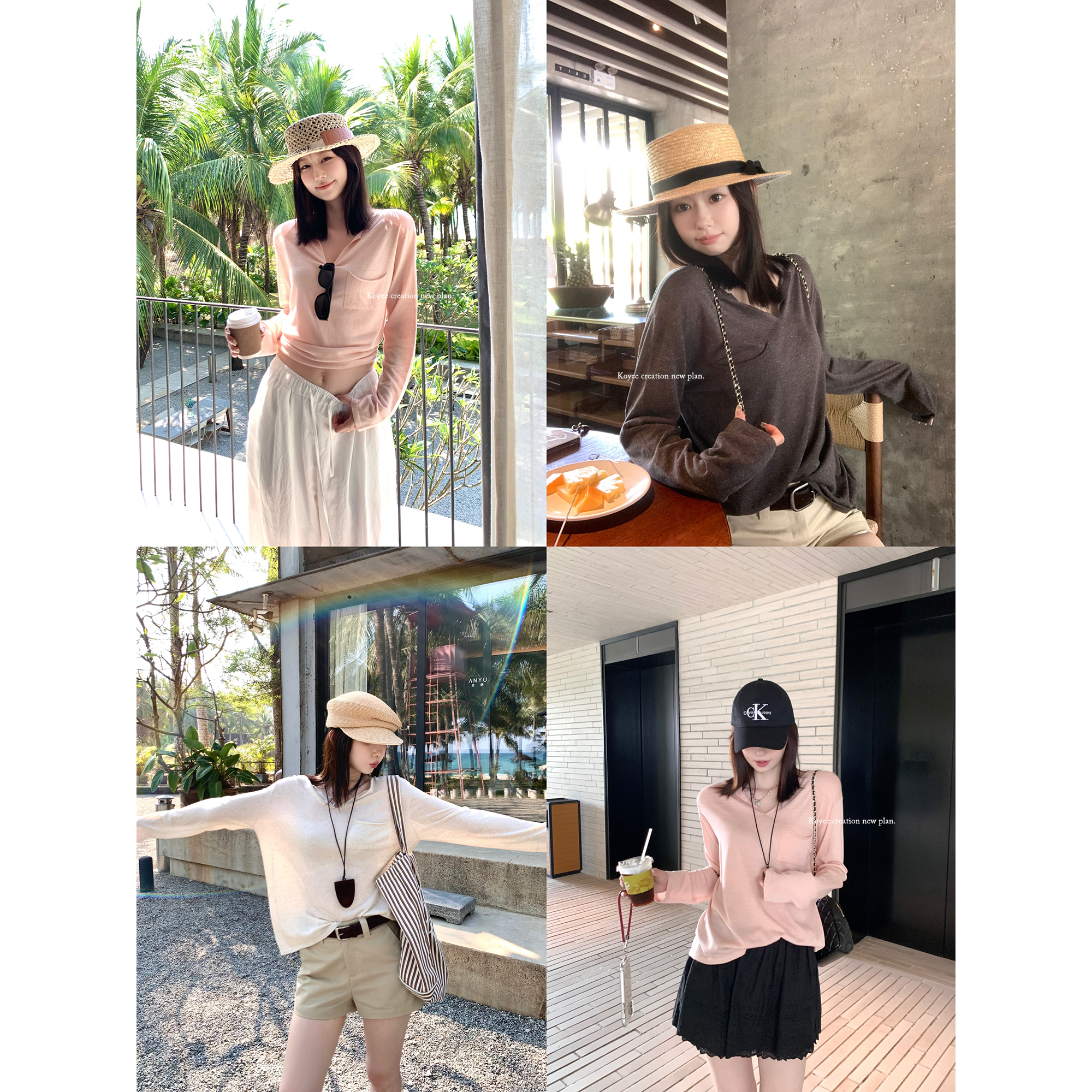 孔一粒 三色莱赛尔亚麻防晒针织衫女2025夏季薄款宽松显瘦长袖T恤