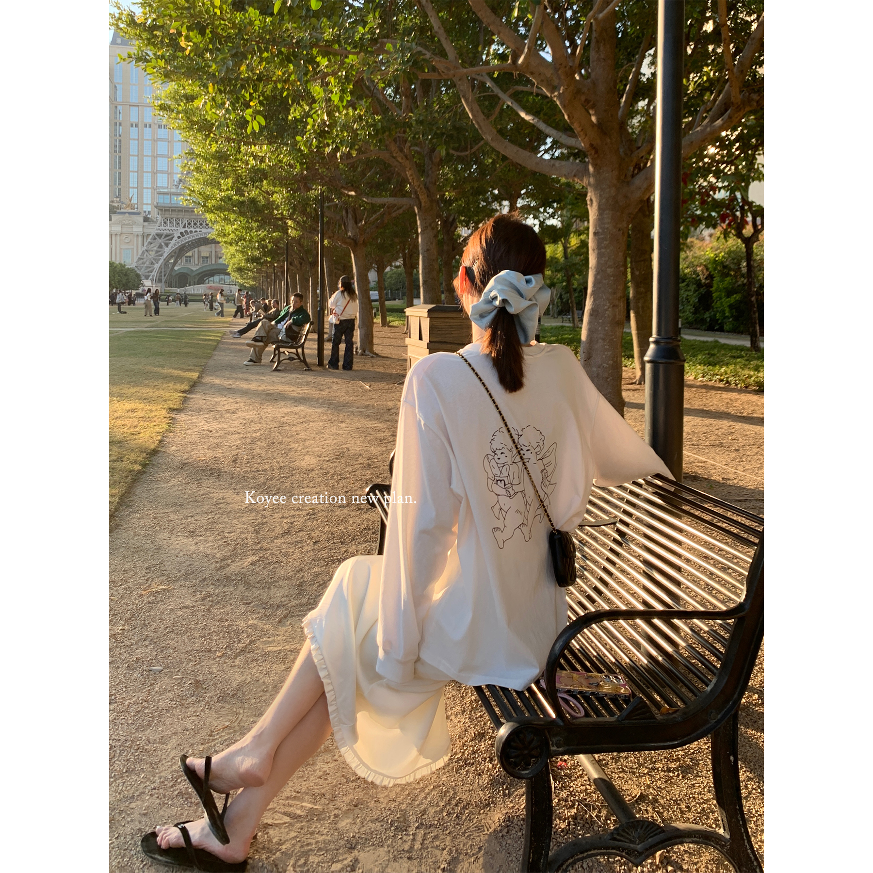 孔一粒 私服系列小天使印花长袖T恤女春季新款休闲宽松上衣打底衫
