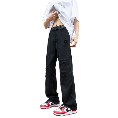 黑色牛仔裤夏季潮牌美式高街破洞