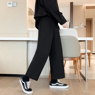 男生潮流黑色阔腿裤 春秋款 男宽松直筒休闲裤 高级坠垂感西裤 子 新款