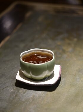 茶杯 台湾林宗谊老师手作陶土 豆绿色花瓣主人杯 功夫茶具 博茶堂