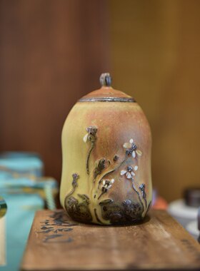 茶叶罐台湾张素手工单色竹灰釉陶土醒茶罐装饰摆件博茶堂茶具包邮