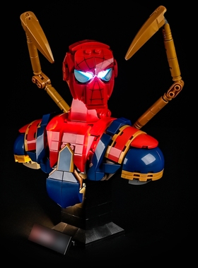 YEABRICKS适用照明漫威76326灯饰钢铁蜘蛛侠半身像积木灯光组配件