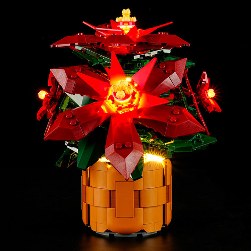 YEABRICKS LED灯饰适用10370一品红植物积木灯光组改件氛围灯摆件