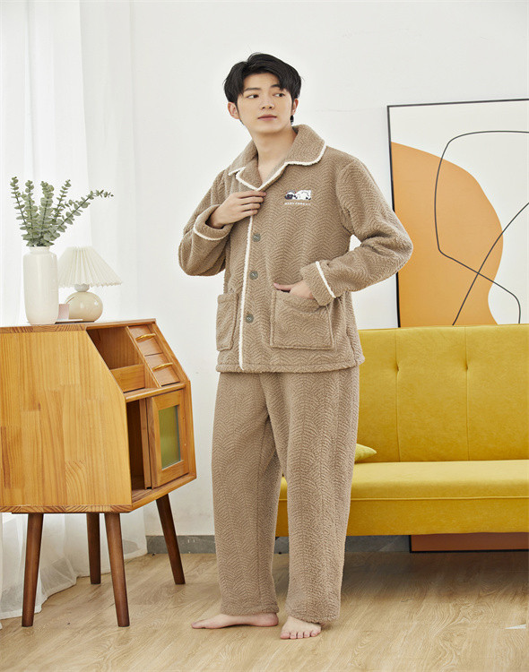 秀黛实体店专柜正品睡衣男款冬季加厚加绒青少年法兰绒休闲翻领