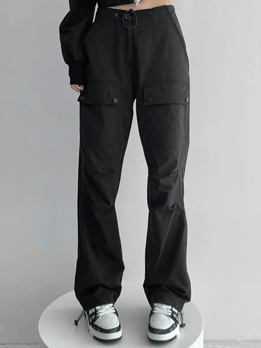 Tide, ретро штаны, в американском стиле, свободный прямой крой, по фигуре, на шнурках