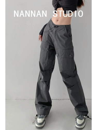 Tide, ретро штаны, в американском стиле, свободный прямой крой, по фигуре, на шнурках