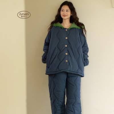睡衣女士冬季2025新款加厚保暖纯棉夹棉大码套装格子家居服可外穿