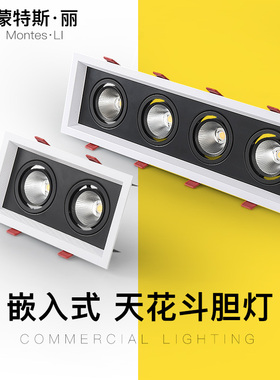 三头斗胆灯嵌入式led天花射灯服装店店铺商用双头长方形cob格栅灯