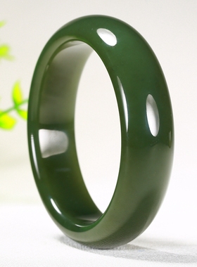 久龙玉器】天然保真 新疆和田玉且末蓝手镯和田手镯菠菜绿76.25g