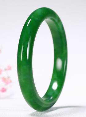 【久龙玉器】收藏级花猫苹果绿和田碧玉手镯和田手镯平安镯42.29g