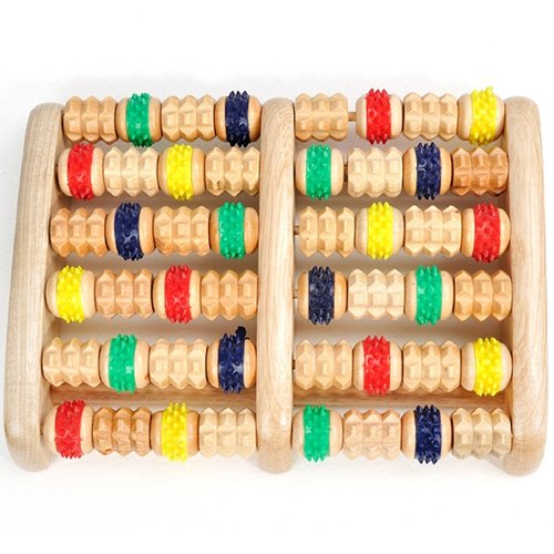 木制脚部按摩器 足底滚轮 足部按摩器/木质搓脚轮脚底按摩彩六排