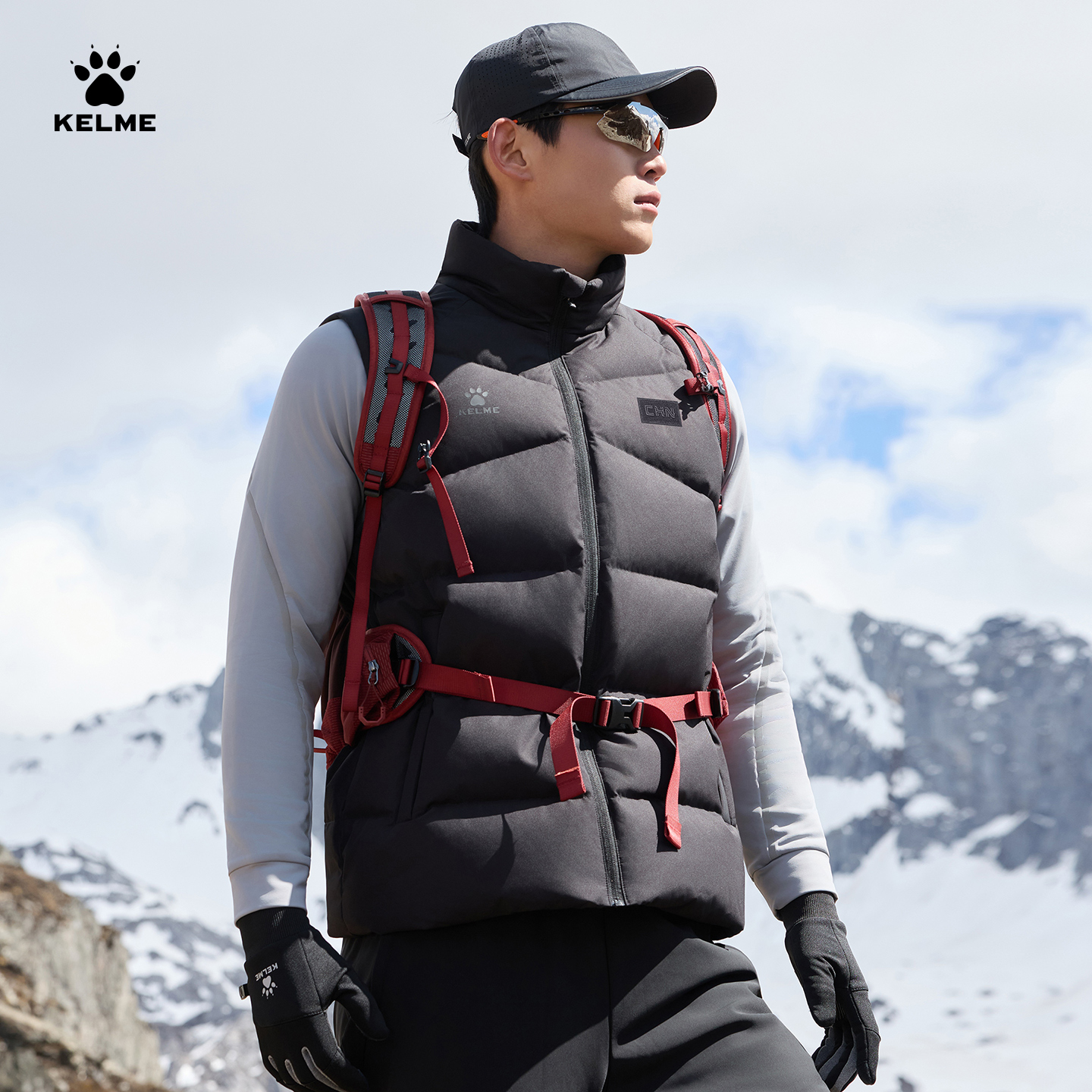 卡尔美中国系列羽绒马甲男女运动保暖背心冬季体育生新款训练服