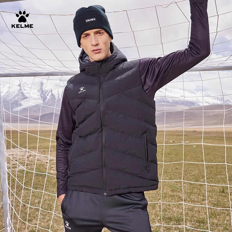 KELME卡尔美连帽运动马甲女外穿连帽外套保暖坎肩棉服足球训练冬