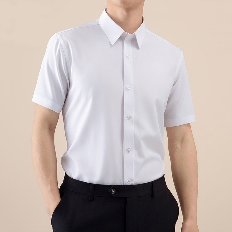 男士生夏季薄款免烫纯白色短袖衬衫休闲商务韩版大码修身男装衬衣
