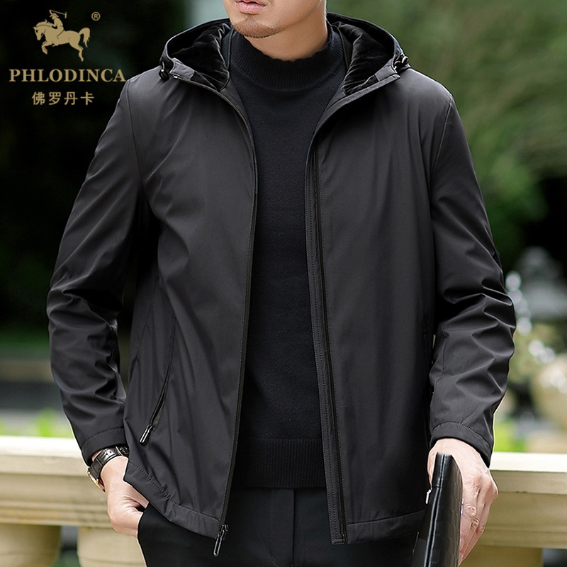 PHLODINCA 中老年可拆卸连帽爸爸冬季外套男加绒加厚保暖休闲夹克