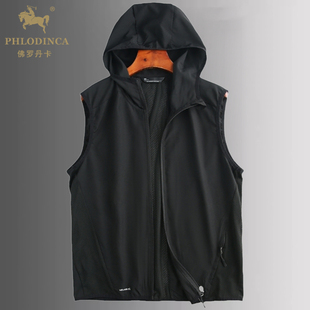 PHLODINCA 春秋薄款连帽马甲男工装2025新款外穿网眼修身坎肩背心