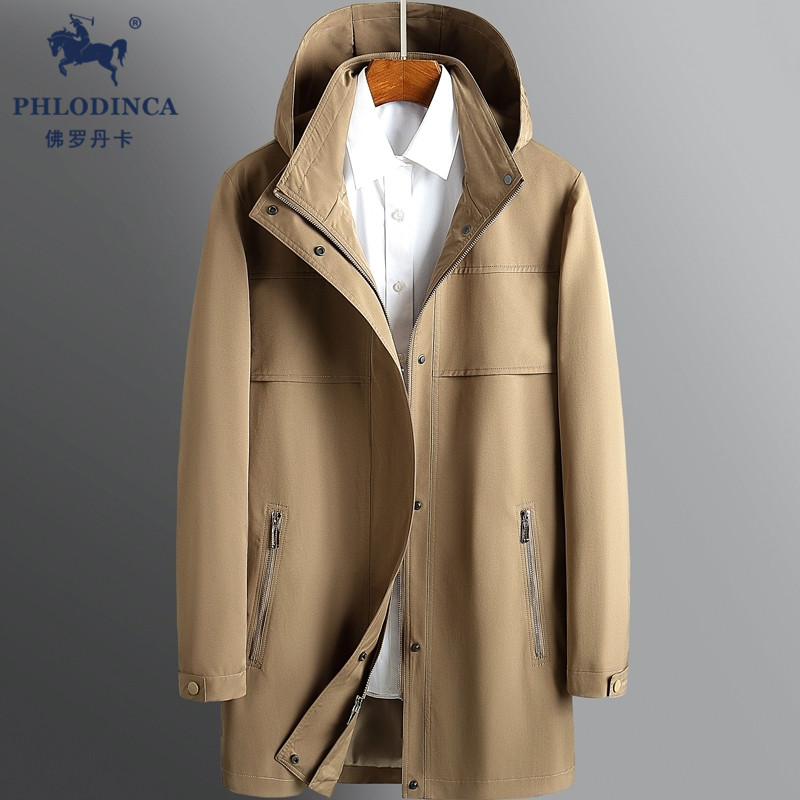 PHLODINCA 英伦风风衣外套男中长款商务休闲纯棉夹克经典宽松大衣