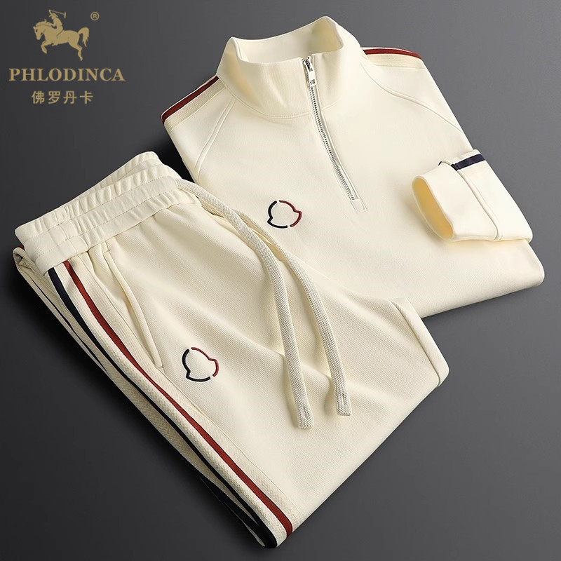 PHLODINCA 春秋休闲运动套装男2025新款立领卫衣侧条纹撞色两件套