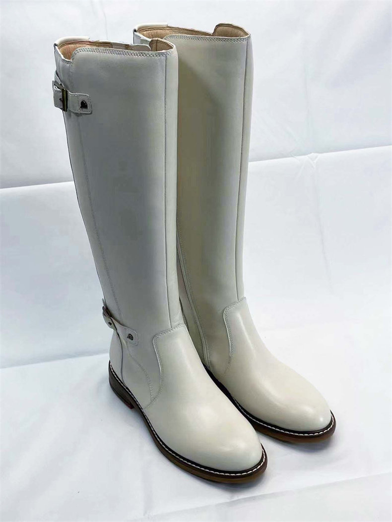 全真皮女长靴 出口西班牙纯元平底女鞋白色骑士靴子高筒靴马丁靴