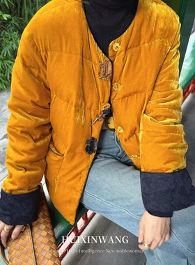 专注中高端女装清货2026年冬季款Hui+新中式国风盘扣丝绒羽绒服