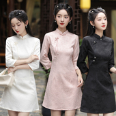 显瘦日常复古法式 改良少女年轻款 A字裙 旗袍新中式 小个子秋冬短款