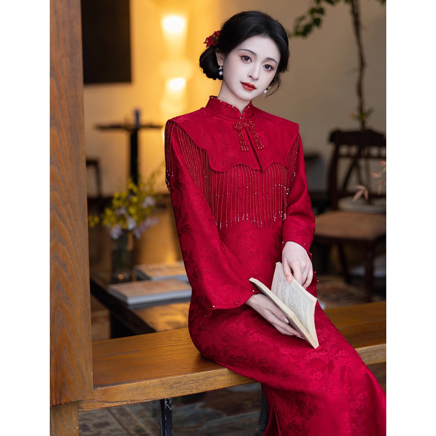 高端红色旗袍敬酒服新娘2026新款新中式订婚礼服披肩套装冬季加绒