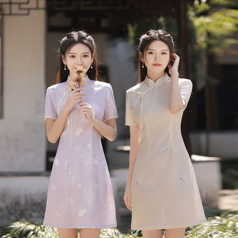 新中式国潮风旗袍改良A版短款夏季时尚年轻少女日常小个子连衣裙