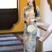 大码 复古中国风长款 修身 长袖 旗袍 麂皮绒旗袍加厚保暖2026秋冬新款