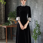 改良旗袍2026新款 年轻高端气质复古丝绒连衣裙日常可穿女 黑色中式