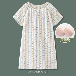 乳垫胸垫100%纯棉棉纱透气夏季女士睡衣连衣裙睡裙全棉婴儿棉纱布