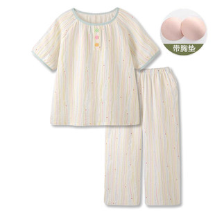 乳垫纯棉双层棉婴儿棉纱布胸垫睡衣短袖长裤女秋夏季透气全棉薄款