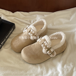 小卤球球勃肯鞋女冬季加绒二棉鞋2025新款保暖一脚蹬女鞋休闲鞋子