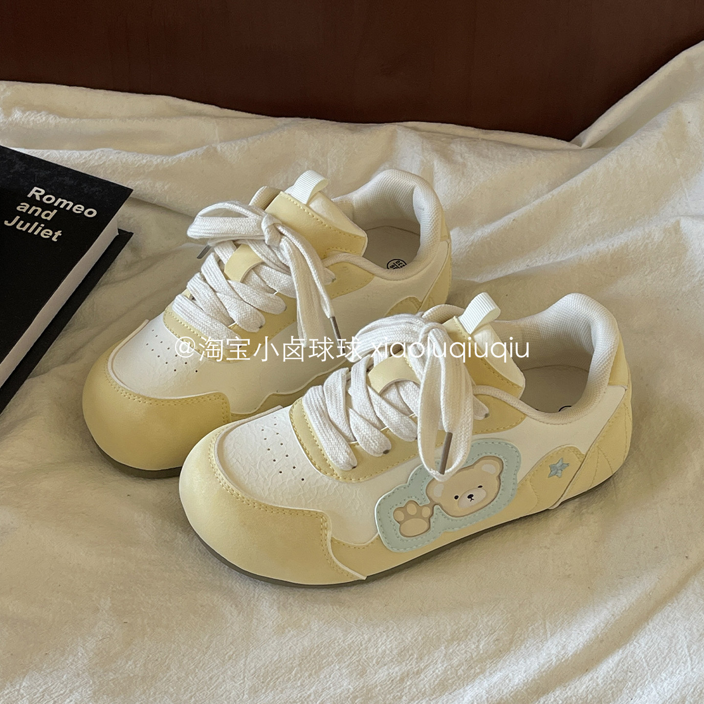 小卤球球 可爱小熊德训鞋女鞋2026新款休闲板鞋子百搭厚底小白鞋,女鞋,时尚休闲鞋,淘宝优惠券,粉丝福利购,淘宝优惠卷