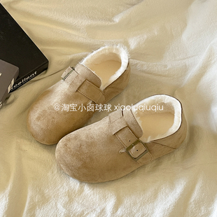 冬季 小白鞋 加绒二棉鞋 板鞋 复古 小众一脚蹬休闲鞋 小卤球球勃肯鞋