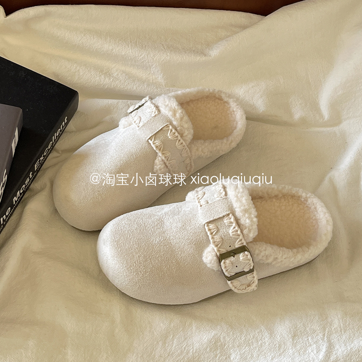 小卤球球加绒保暖勃肯鞋冬季一脚蹬包头拖鞋二棉鞋休闲鞋百搭休闲