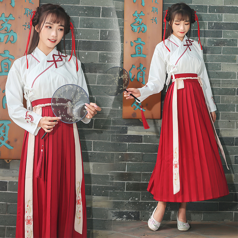 日常改良女绣花交领齐腰襦裙汉服