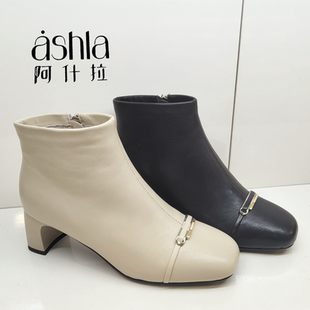 阿什拉女鞋2025冬季新款时尚百搭女短靴休闲时装靴女棉鞋53825-1