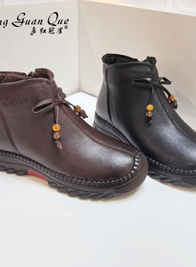 红冠雀女鞋2025冬季新款时尚百搭女棉鞋高帮厚底妈妈棉鞋8278-3