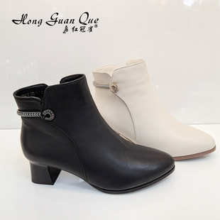 红冠雀女鞋2025冬季新款时尚百搭女棉鞋休闲矮靴时装靴26002-8